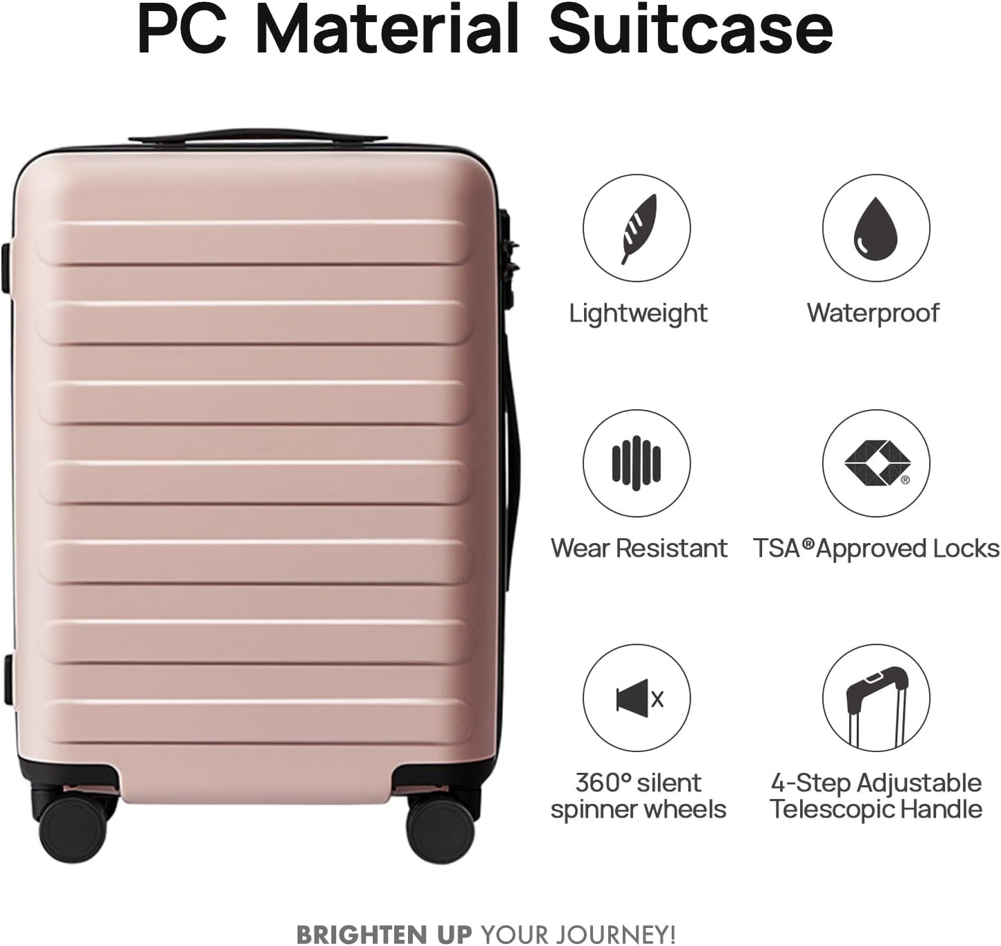 NINETYGO Medium Checked Luggage 24 Inch, Checking In Luggage with Smooth Spinner Wheels, Lightweight, Hard Shell PC Suitcase, Lightweight Travel Luggage, TSA Approved (Pink, Rhine Basic)