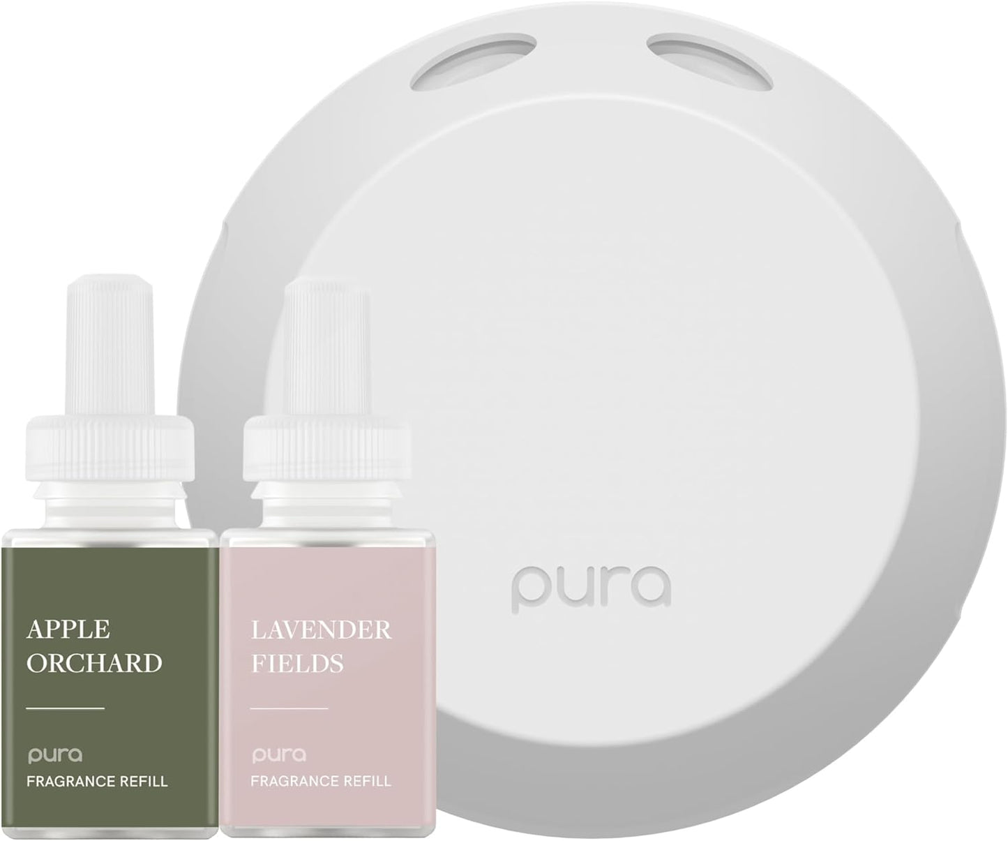 Pura - Smart Home Fragrance Device Starter Set - Pura 4 - Scent Diffuser for Home - Includes Fragrance Aroma Diffuser - Square Box, Apple Orchards and Lavender Fields Scent Refills