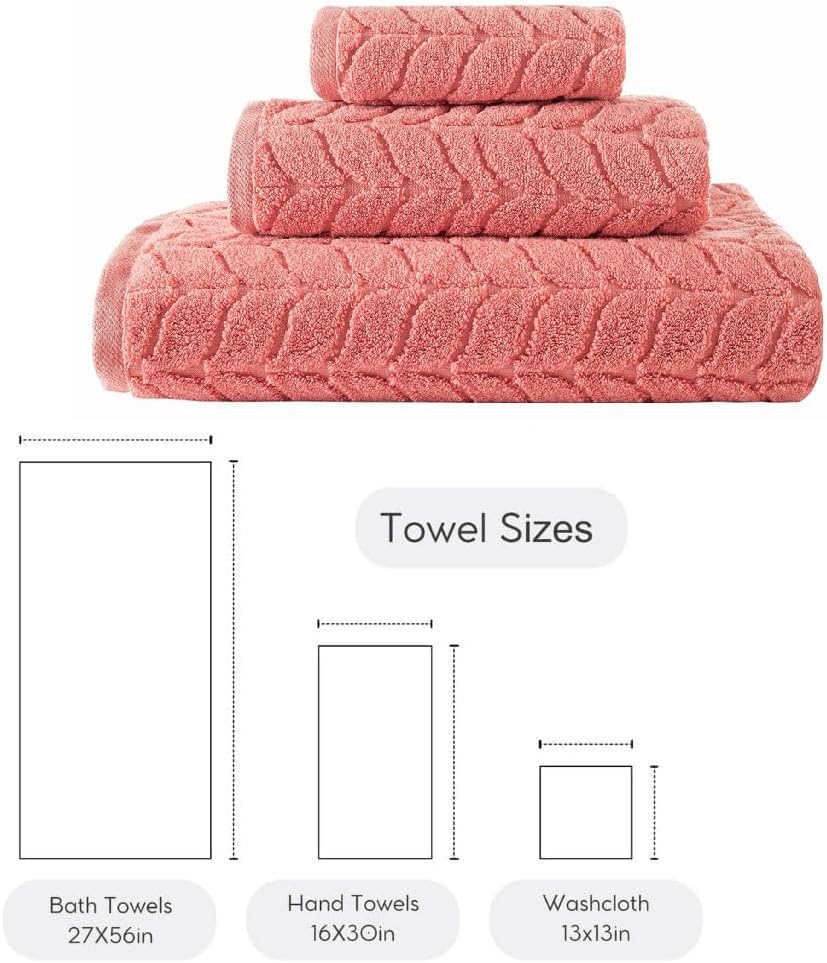 BAGNO MILANO Turkish Bath Towels, Soft Plush Jacquard Luxury Bath Towels, Quick Dry Towel Set (Coral Red, 3 pcs Towel Set)