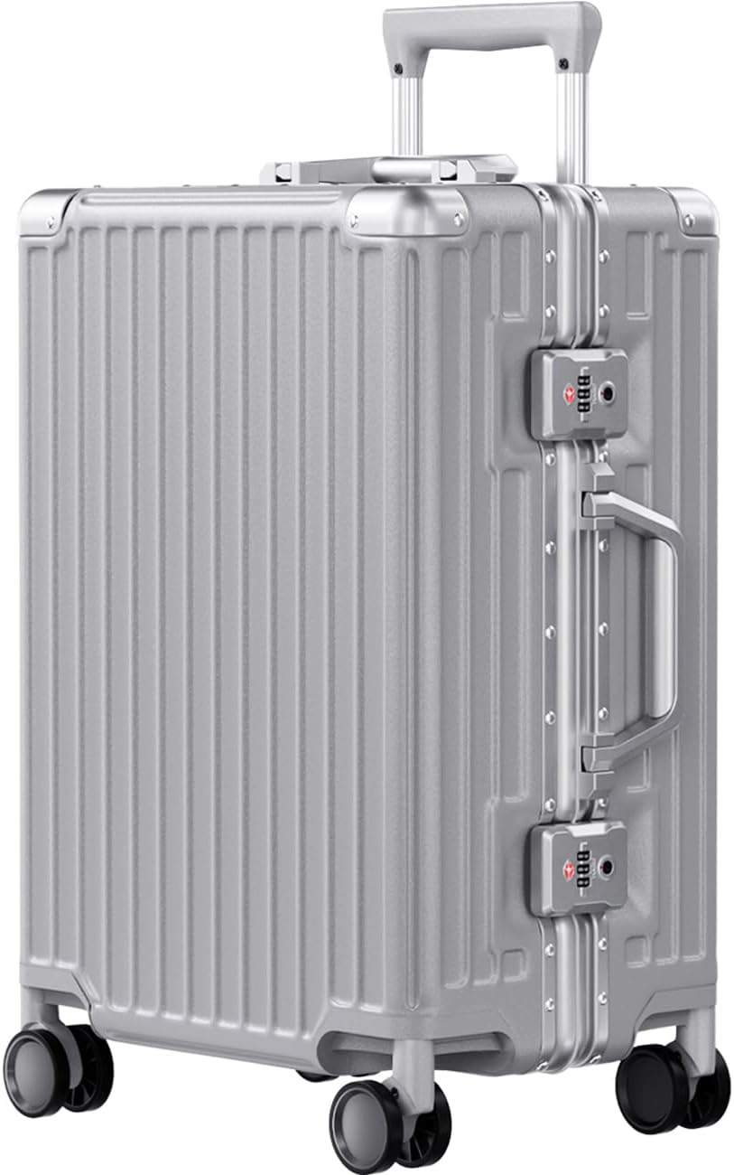 AnyZip Carry On Luggage PC+ABS Aluminum Frame Zipperless Luggage Hard Shell Suitcase with TSA Lock Double Spinner Wheels 20 Inch Silver