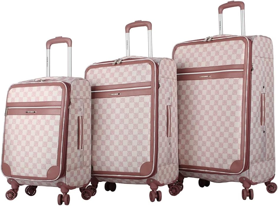 Steve Madden Designer Luggage Collection - 3 Piece Softside Expandable Lightweight Spinner Suitcase Set - Travel Set includes 20 Inch Carry on, 24 Inch & 28-Inch Checked Suitcases (Chalet Pink)