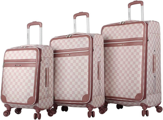 Steve Madden Designer Luggage Collection - 3 Piece Softside Expandable Lightweight Spinner Suitcase Set - Travel Set includes 20 Inch Carry on, 24 Inch & 28-Inch Checked Suitcases (Chalet Pink)