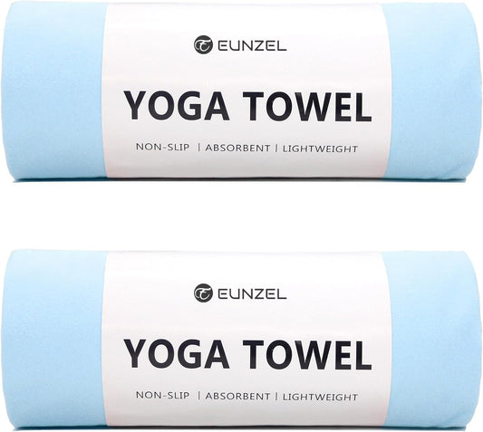 Eunzel 2 Pack Hot Yoga Towel Non Slip Yoga Mat Towel Non-Slip Sweat Absorbent Microfiber Towel for Hot Yoga, Pilates and Workout 72" x 26.5", Blue