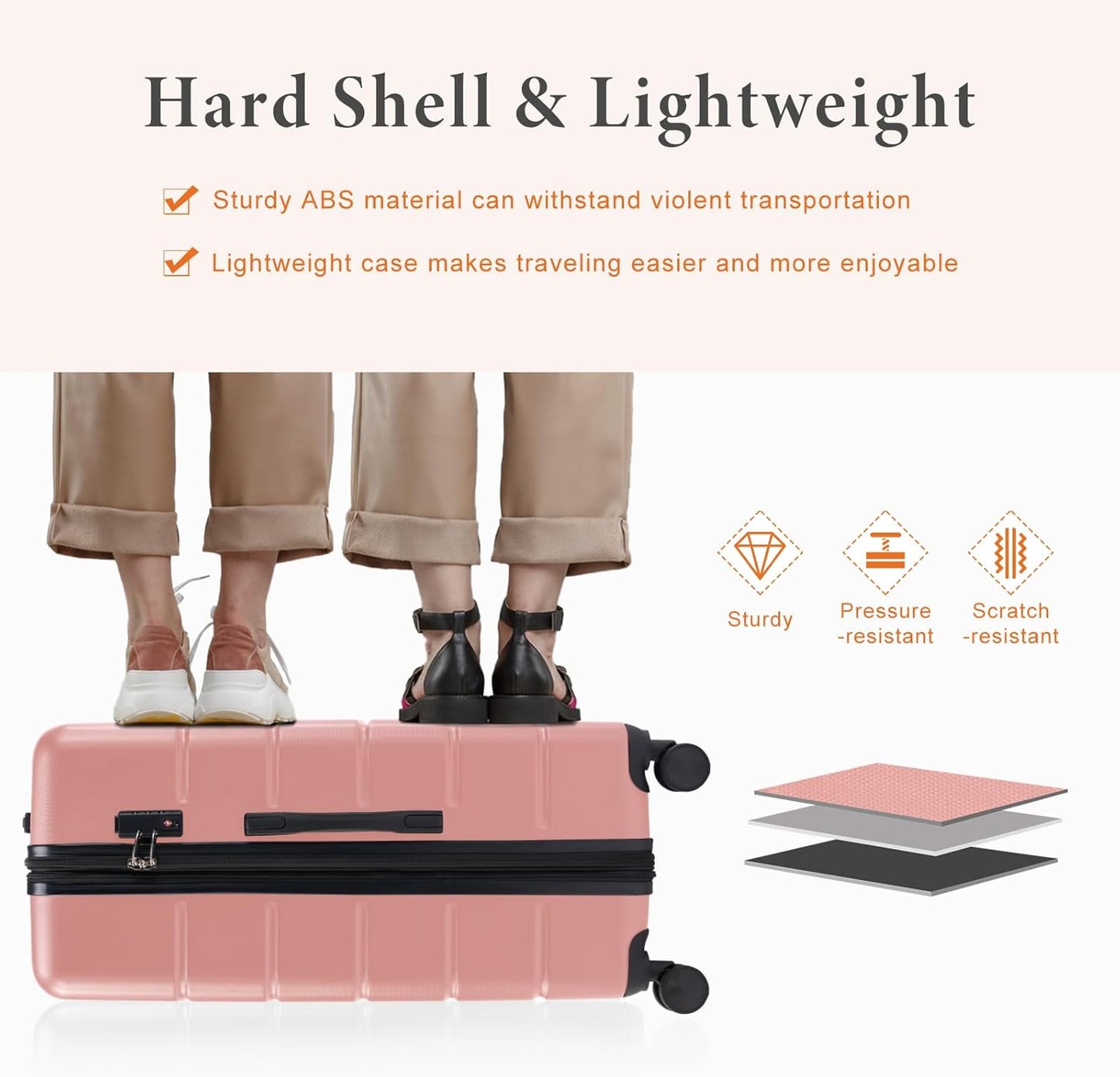 Sweetcrispy Carry on Luggage, Hard Shell ABS Suitcase with Double Spinner Wheels, Lightweight Expandable Rolling Suit Case with TSA Lock, 24 Inch Light Pink