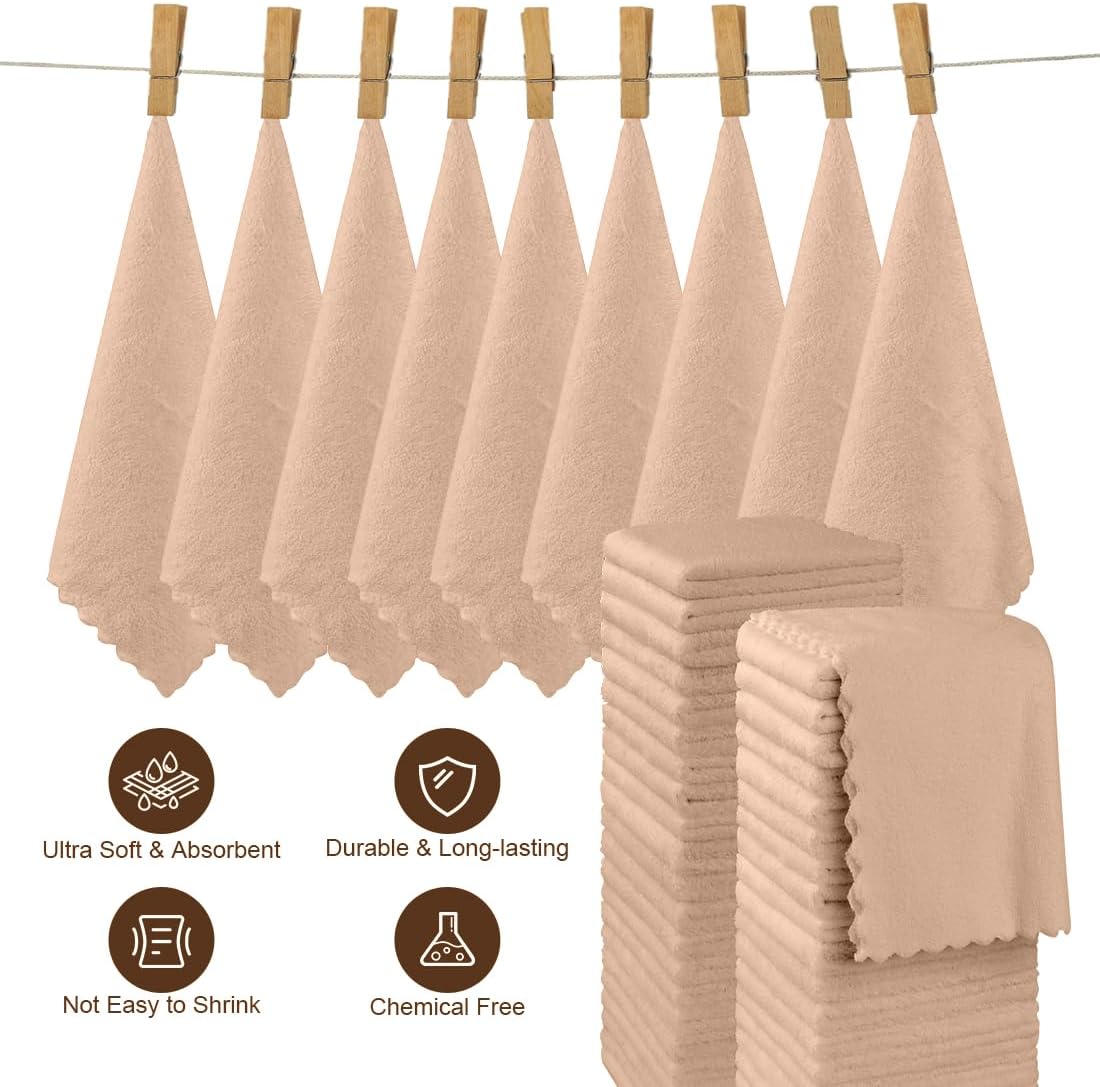 Orighty Ultra Soft Washcloths 48 Pack, Premium Microfiber Towel Sets 12 x 12 inches, Absorbent and Quick Drying Coral Velvet Washcloth, Multi-Purpose Wash Cloths for Bathroom, Hotel, and Gym (Brown)