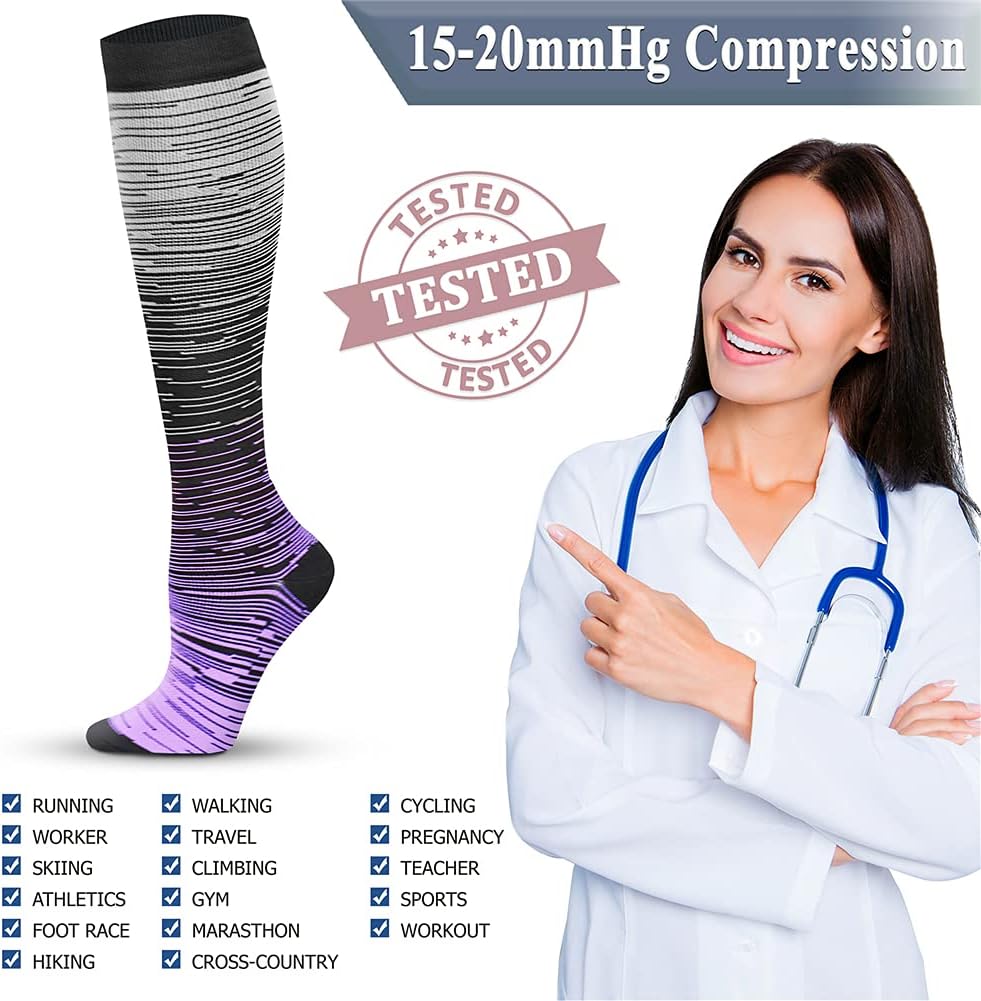 QUXIANG Copper Compression Socks for Women & Men Circulation (8 Pairs) - Best for Running Athletic Cycling - 15-20 mmHg