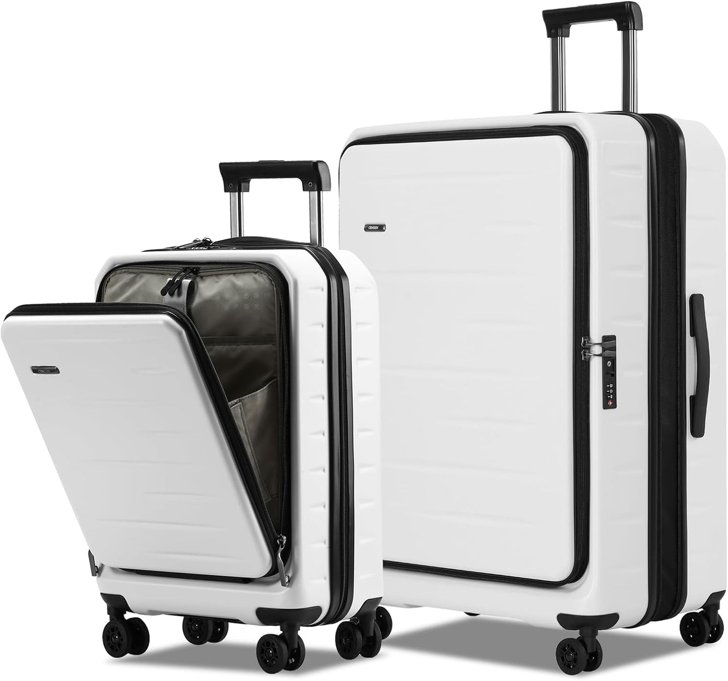 Luggage Sets 2 Pieces, 20 Inch Carry On Luggage and Expandable 28 Inch Checked Luggage with Spinner Wheels, Lightweight ABS+PC Hard Shell Suitcase with Front Opening, TSA Lock (White, 20/28)