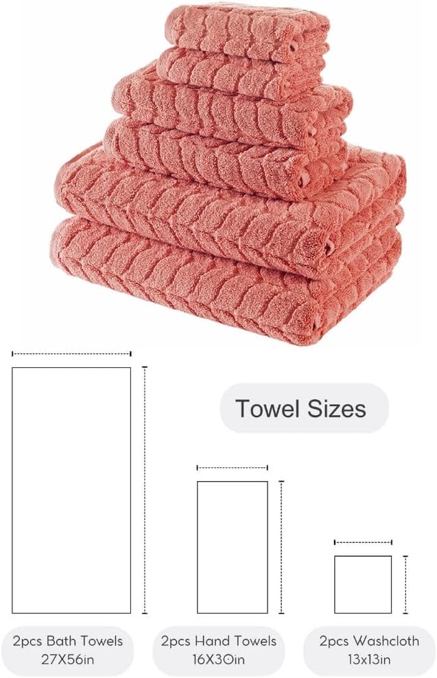 BAGNO MILANO Turkish Bath Towels, Soft Plush Jacquard Luxury Bath Towels, Quick Dry Towel Set (Coral Red, 6 pcs Towel Set)