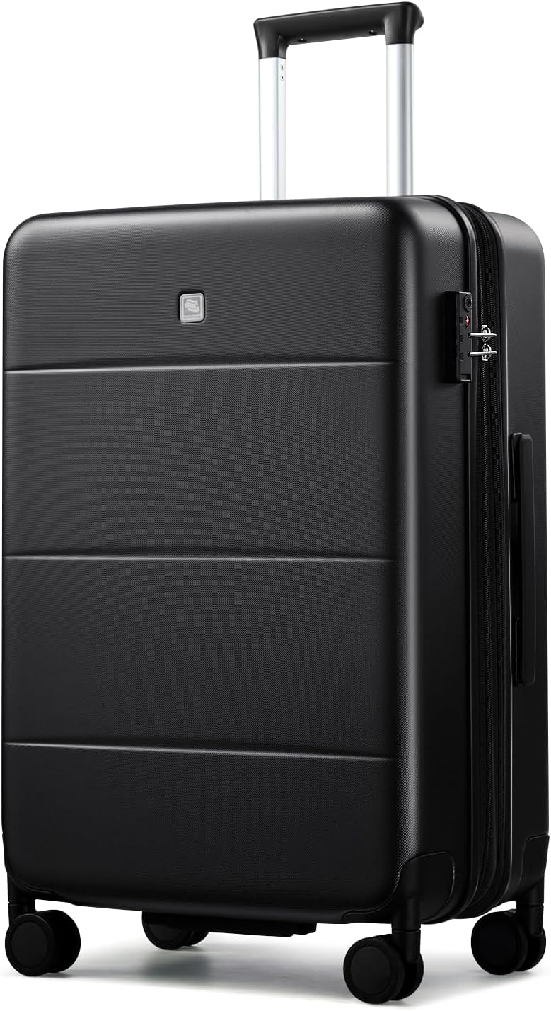 Hanke Expandable 24 Inch Luggage with Spinner Wheels, Hardside Medium Checked luggage, All-PC Hard Shell Suitcase, TSA Lock, Lightweight Checked-Medium (Jet Black, 76L)