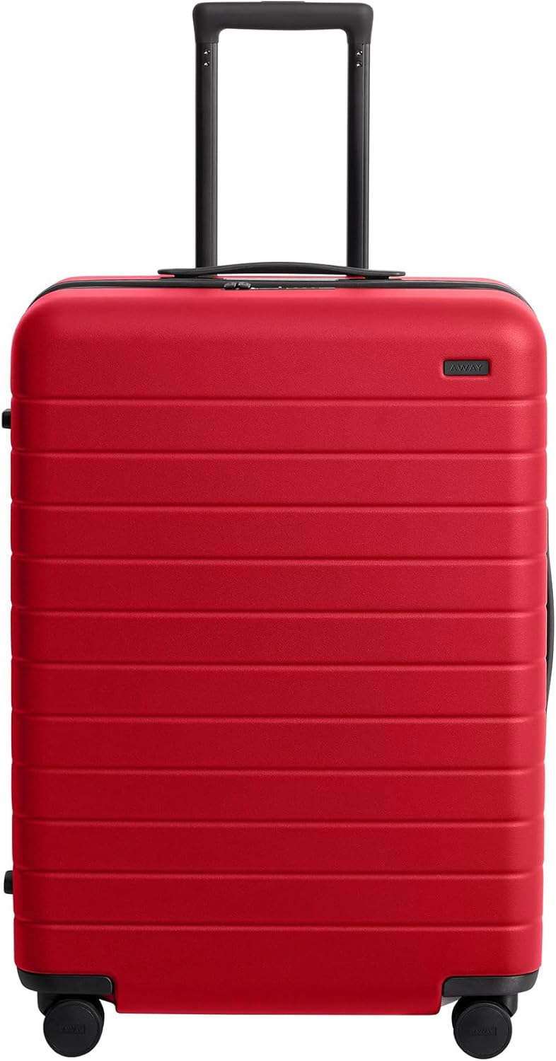 Away Medium Checked Luggage, Lightweight Hard Shell Suitcase with Spinner Wheels, Durable Rolling Luggage, TSA Lock, 26 Inch, Cherry Red