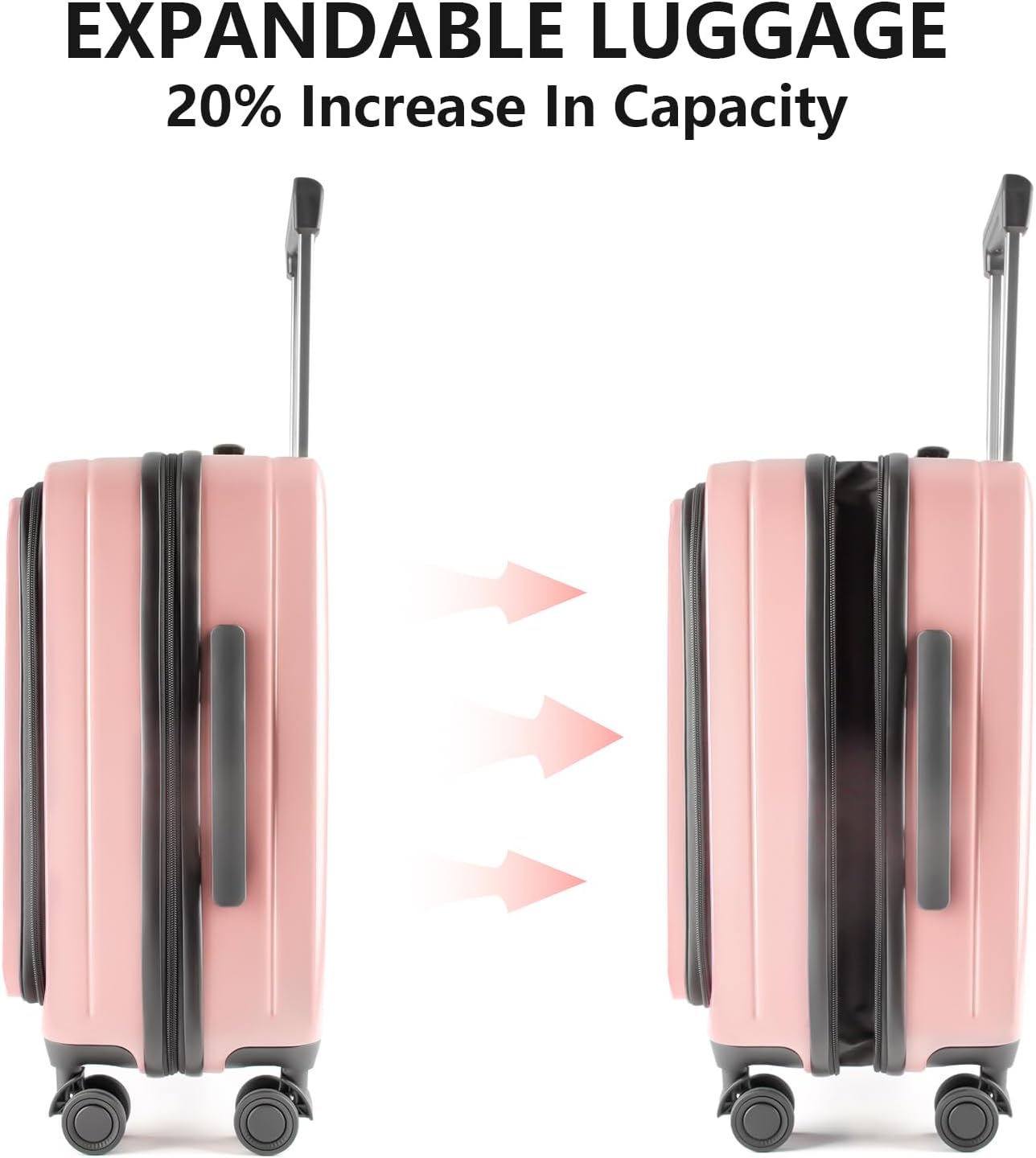 19-Inch Hardshell Carry-On Luggage with Front Compartment, 360-Degree Spinner Wheels, TSA Lock, Cup Holder & Bag Hook - Airline Approved Business Travel Suitcase (pink)