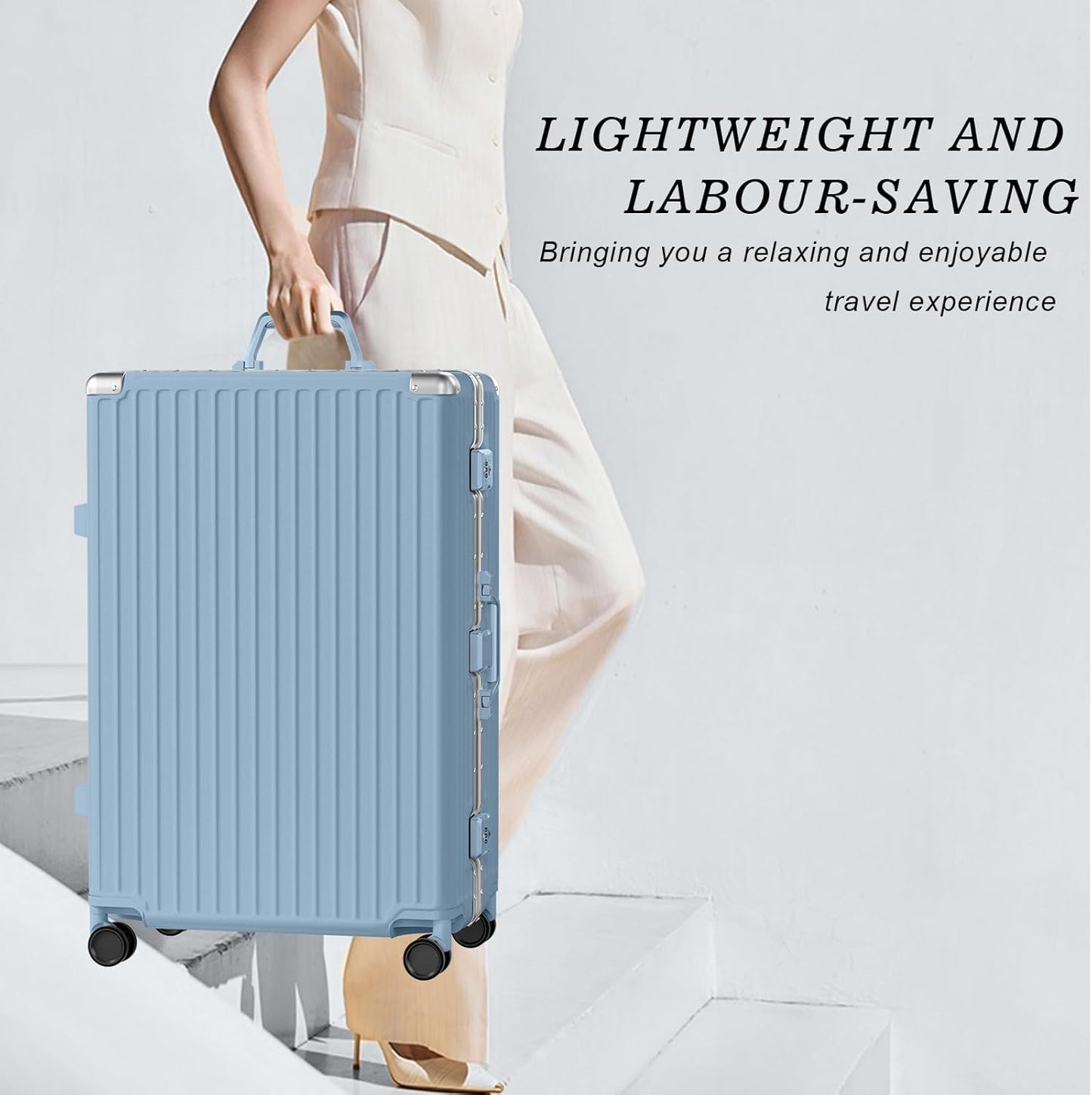 AnyZip Luggage Sets 2 Piece Aluminum Frame Carry On and Checked Suitcase PC ABS Hard Shell TSA Lock No Zipper(Hazeblue, 20/28)