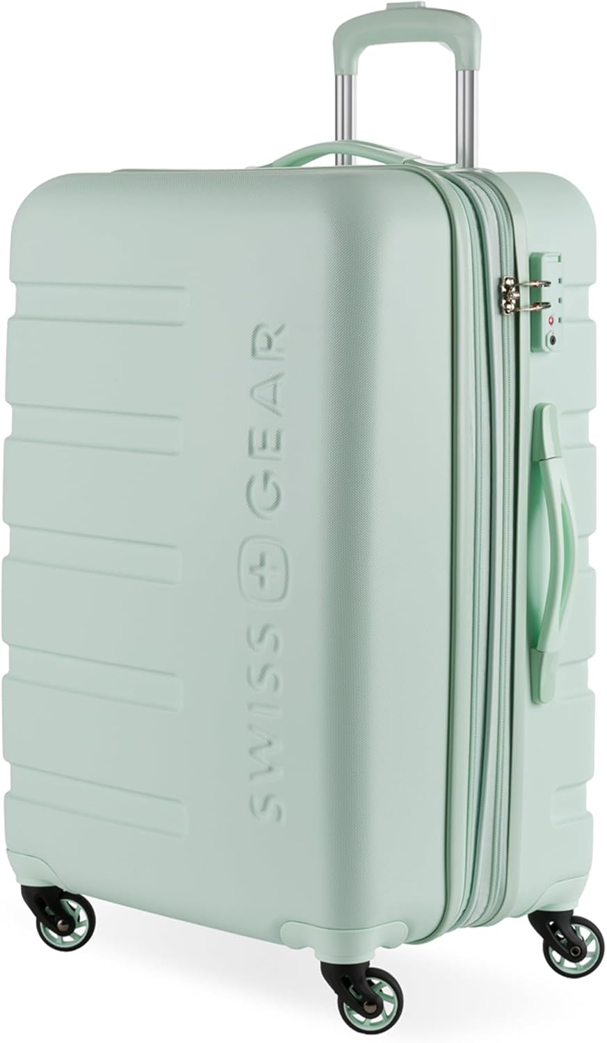 SwissGear 7366 Signature Hardside Expandable Luggage with Spinner Wheels, TSA Lock, Clearly Aqua, Checked-Medium 23-Inch