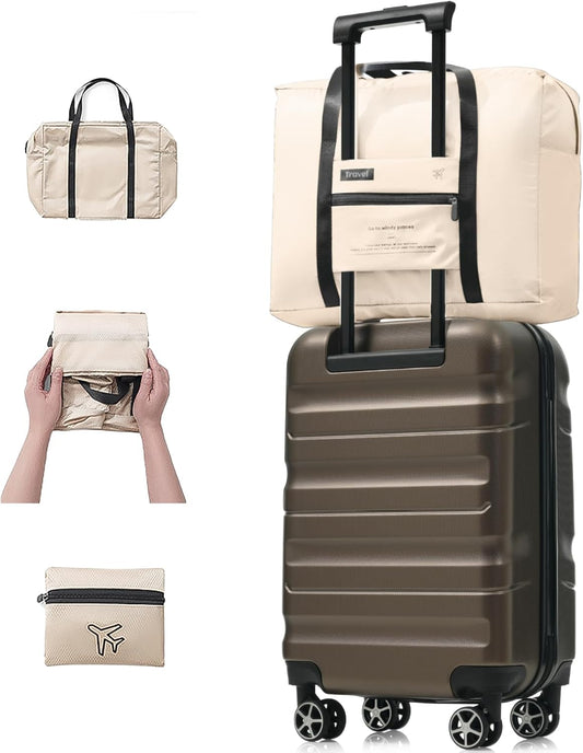 Merax Carry On Luggage Set 20 Inch Hardshell ABS Suitcase with 8 Silent Wheels Foldable Duffel Bag Durable Travel Luggage for Daily Use Business Brown