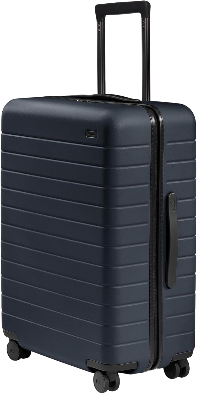 Away Medium Checked Luggage, Lightweight Hard Shell Suitcase with Spinner Wheels, Durable Rolling Luggage, TSA Lock, 26 Inch, Navy Blue