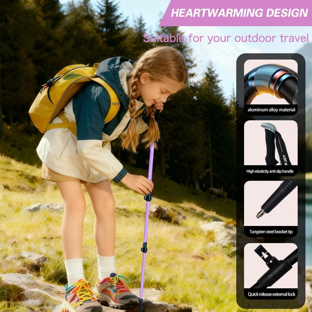 Hiking Trekking Poles, 2 Pack Anti Shock, Adjustable, Collapsible Hiking Poles for Trekking or Walking, Lightweight Aluminum Sticks for Children