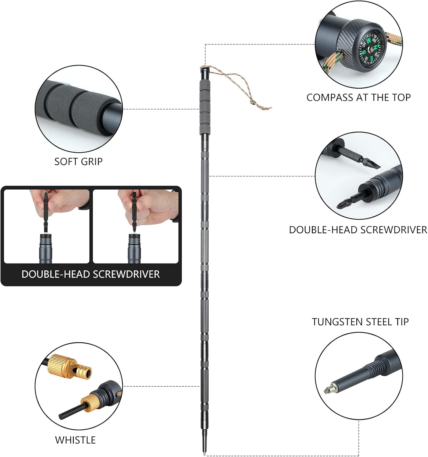 Hiking Pole Detachable Lightweight for Hiking Stick Walking Pole for Man Women