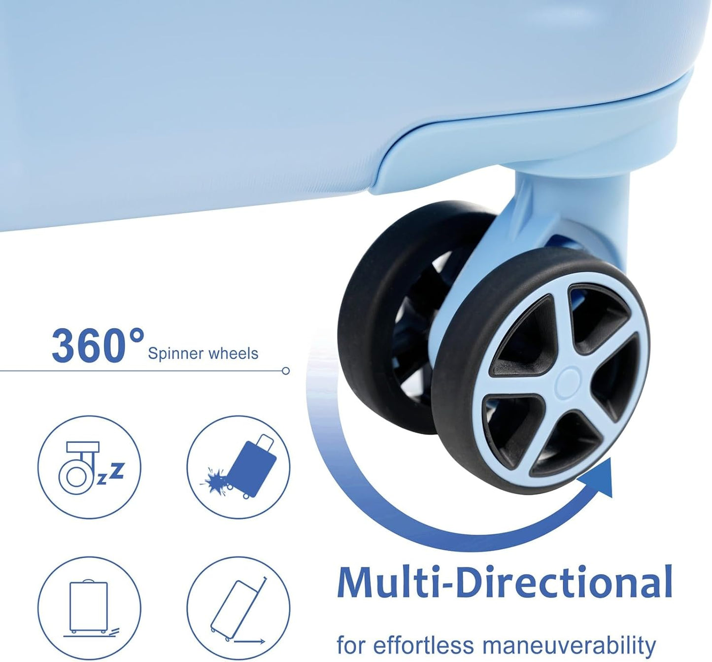 Merax Luggage Sets 3-Piece Hardshell with Spinner Wheels Lightweight Suitcase with Corner Guards (Skyblue, 20/24/28)