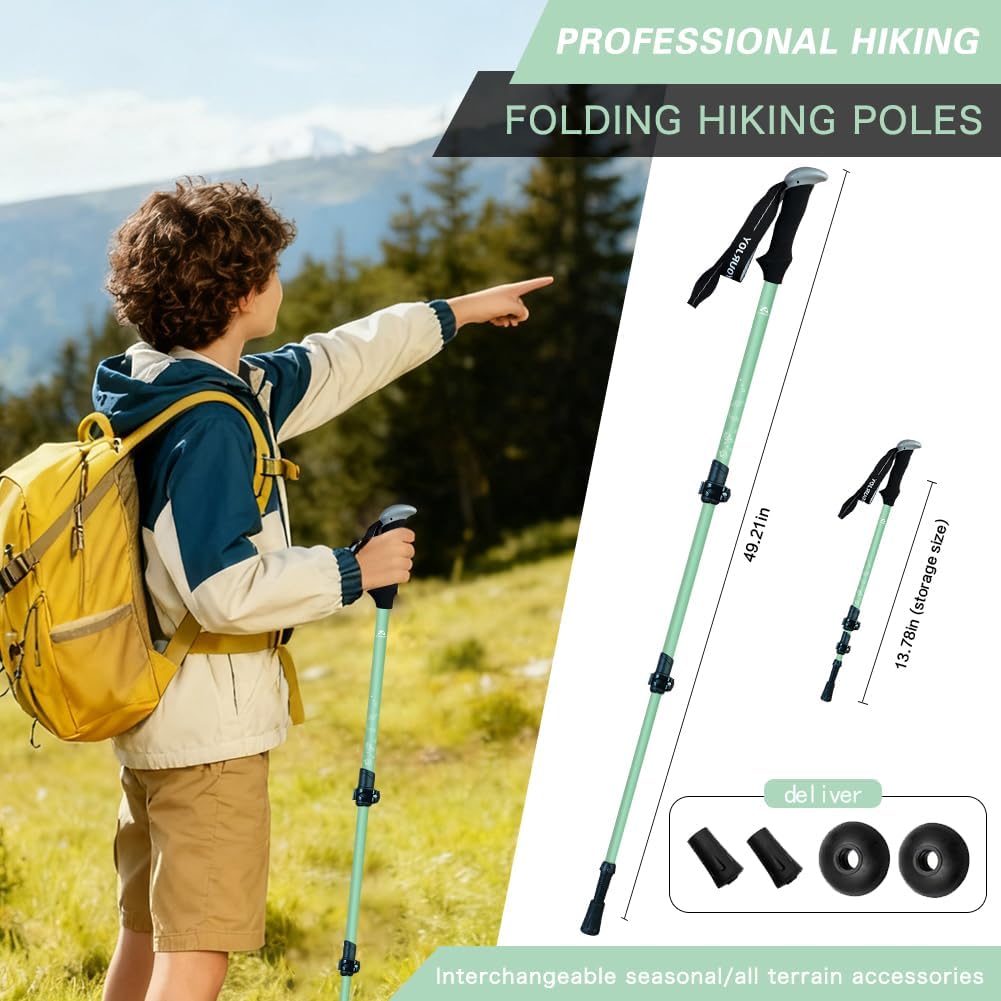 Hiking Trekking Poles, 2 Pack Anti Shock, Adjustable, Collapsible Hiking Poles for Trekking or Walking, Lightweight Aluminum Sticks for Children