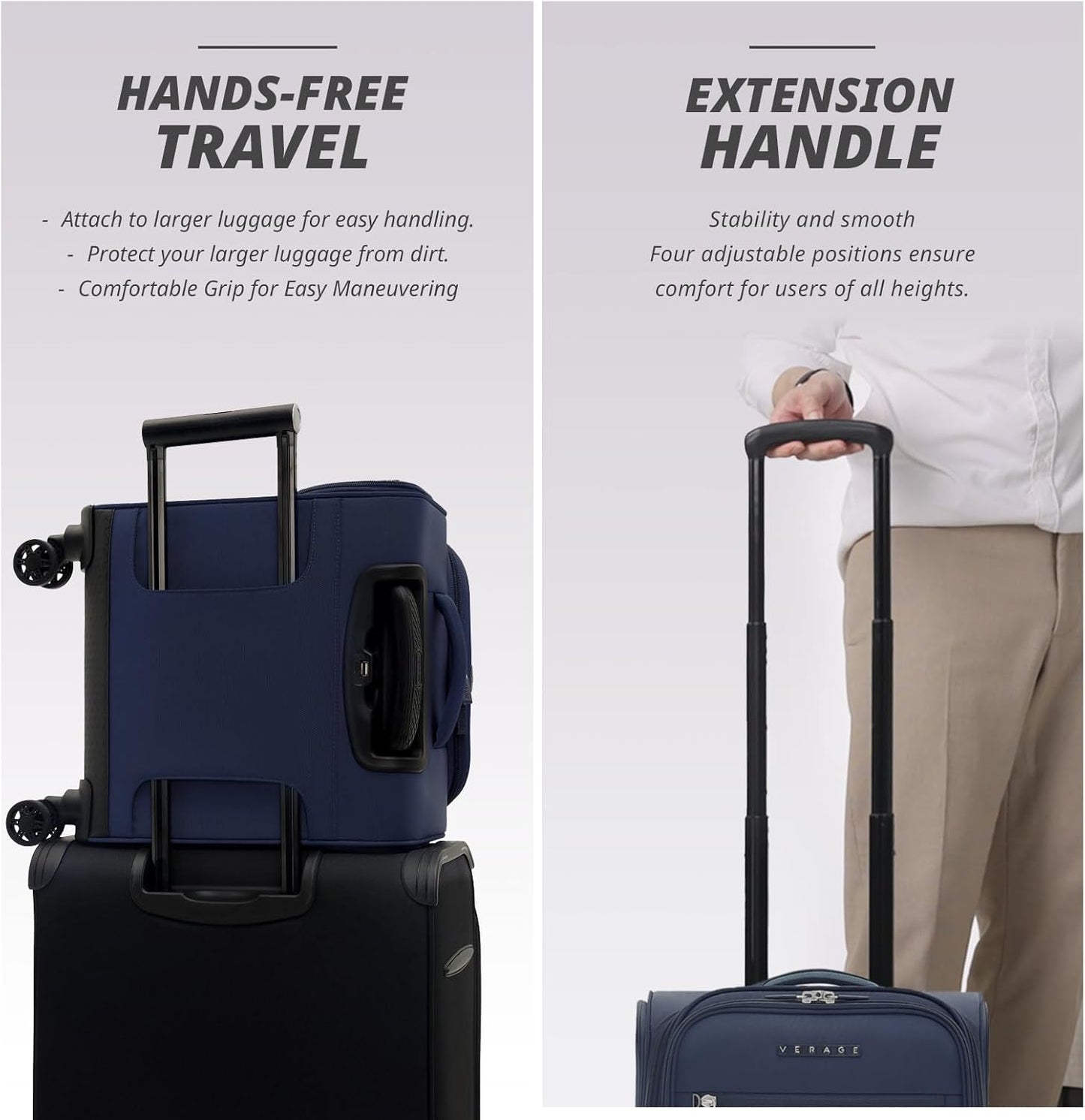 Verage Under Seat Luggage with Wheels, Softside Small Suitcase Spinner Carry On Luggage Bags for Airlines Airplanes Short Trip Men Women (Navy, 14.5-Inch Plus Underseat)