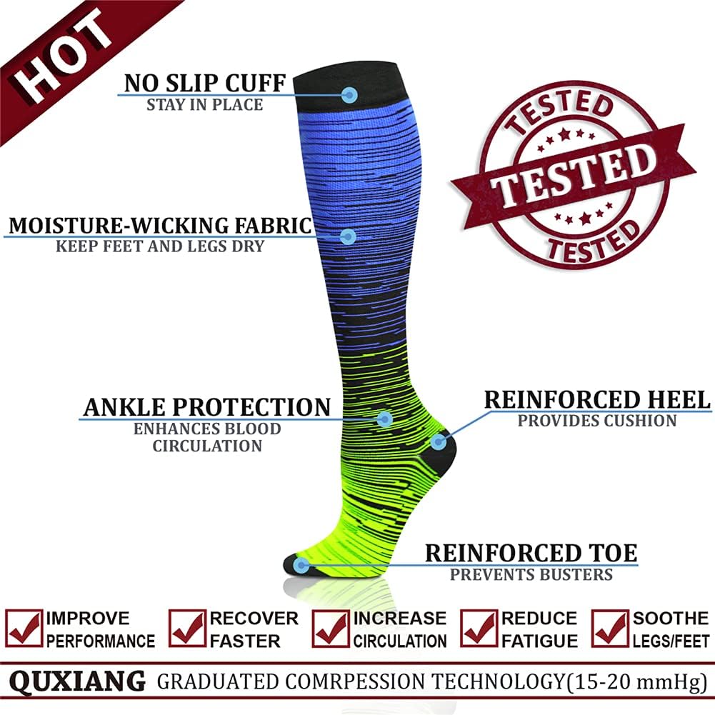 QUXIANG Copper Compression Socks for Women & Men Circulation (8 Pairs) - Best for Running Athletic Cycling - 15-20 mmHg