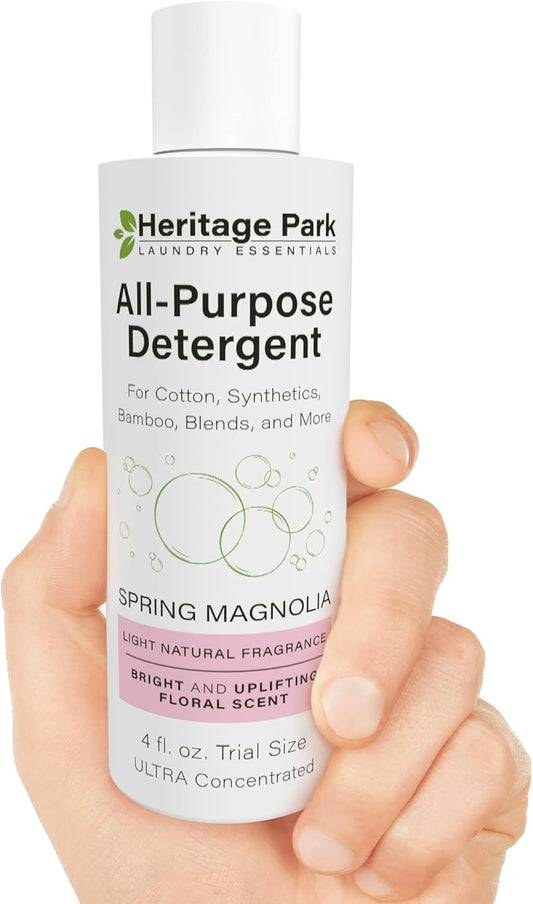 Heritage Park Luxury Laundry Detergent | Dermatologist Tested Plant based Natural & Enzyme Laundry Detergent | Sensitive Skin Friendly - Spring Magnolia (4 fl oz Trial Size)