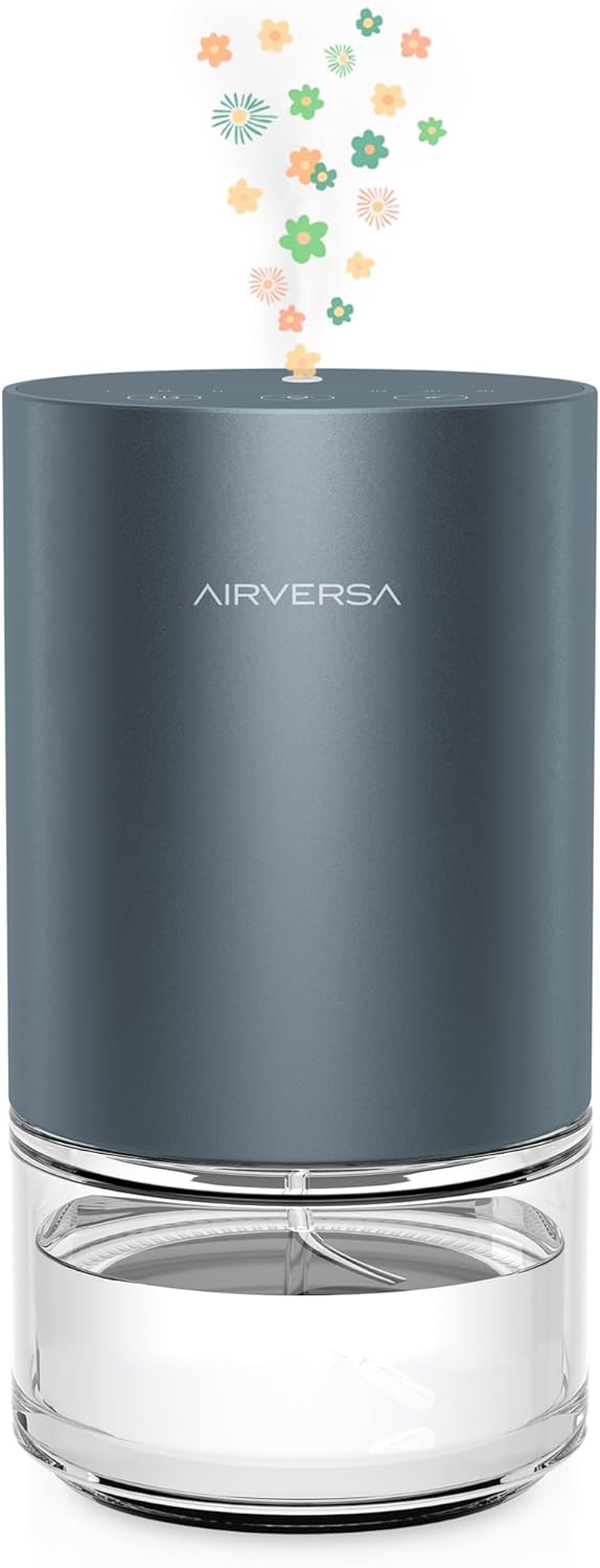Airversa Essential Oil Diffuser Waterless Aromatherapy Diffusers for Home Large Room, Bedroom, Car, Office, Desk, Battery Operated, Small Diffuser for Pure Scent, 100mL Capacity, AN9 (Grey)
