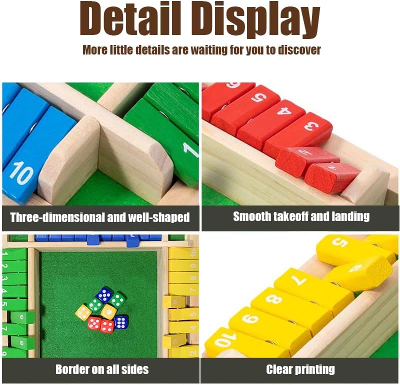 Wooden Shut The Box Game 4 Player – Family Board Game for Kids and Adults, Educational Tabletop Strategy Toy for Home, Party & Travel, Portable Wooden Family Game Night Fun