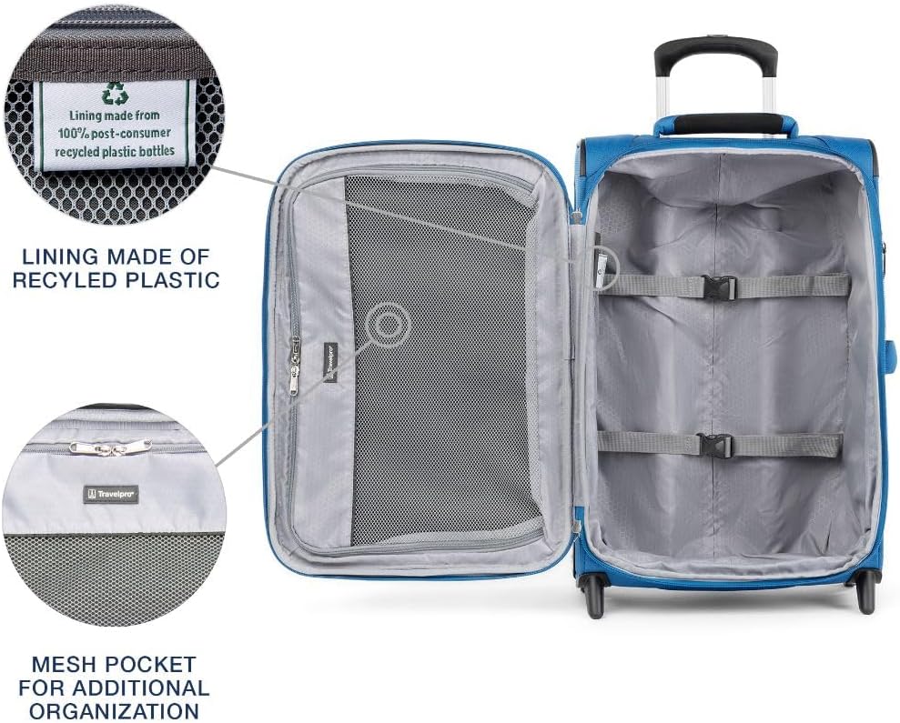 Travelpro Maxlite 5 Softside Expandable Upright 2 Wheel Carry on Luggage, Lightweight Suitcase, Men and Women, Azure Blue, Carry On 22-Inch
