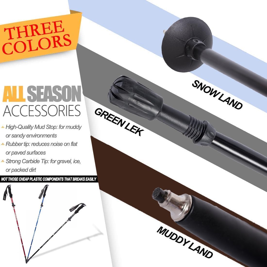 Single Trekking Pole | 7075 Aluminum Anti-Shock, Ultralight, Adjustable & Collapsible Hiking Stick