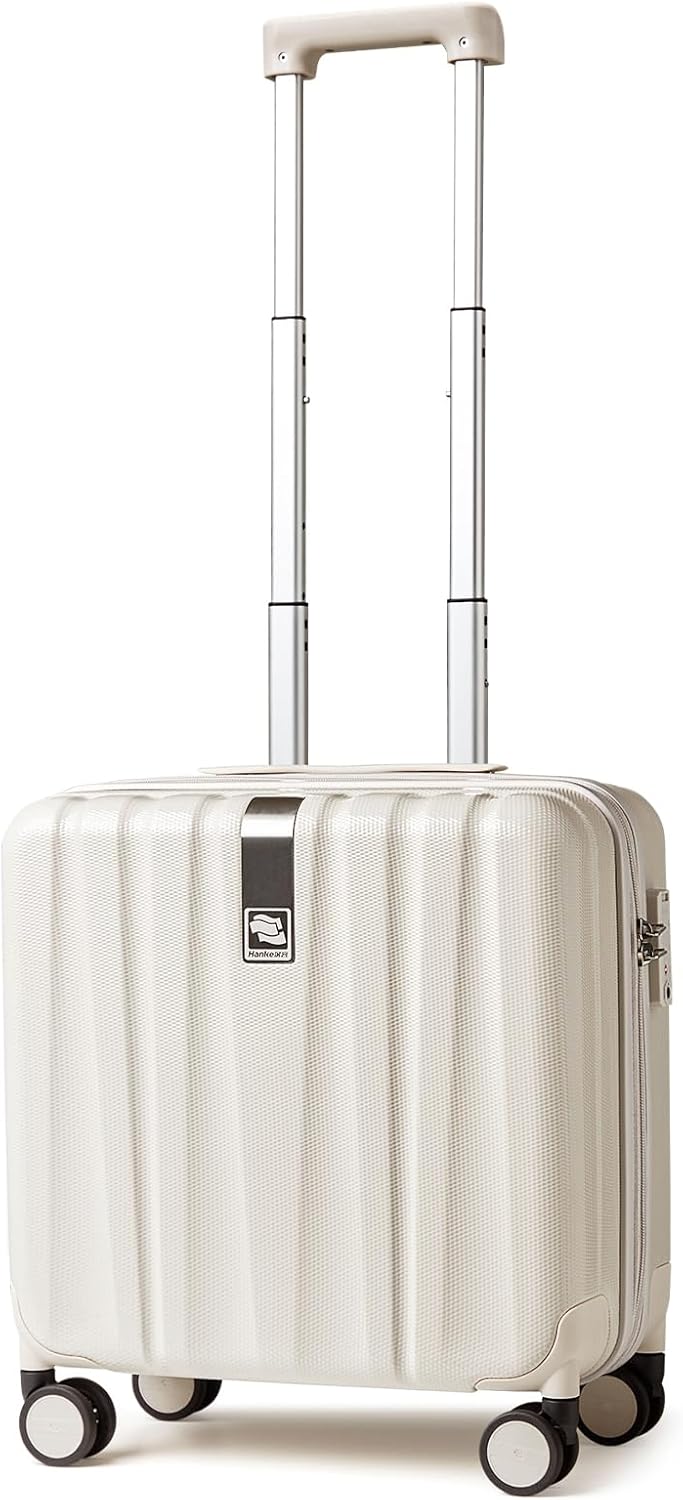 Hanke 16 Inch Underseat Carry on Luggage with Wheels Small Hard Shell Suitcases for Weekender,Travel Approved Lightweight Travel Luggage Suitcase for Womem Men,Christmas Gifts for Birthday-Ivory White