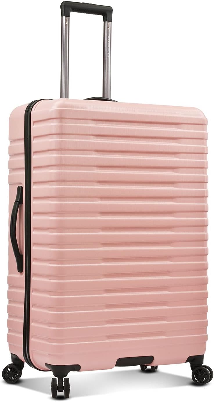 U.S. Traveler Boren Hardside Spinner Luggage With Aluminum Handle, Pink, Checked-Large 30-Inch