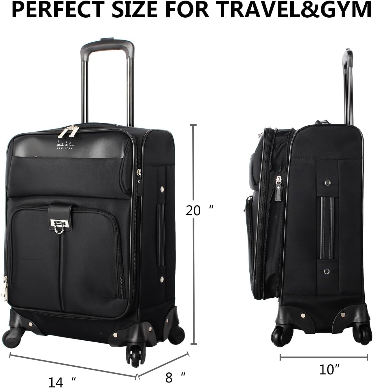 Nicole Miller Carry on Luggage Collection - Designer Lightweight Softside Expandable Suitcase- 20 Inch Carry On Bag with 4-Rolling Spinner Wheels