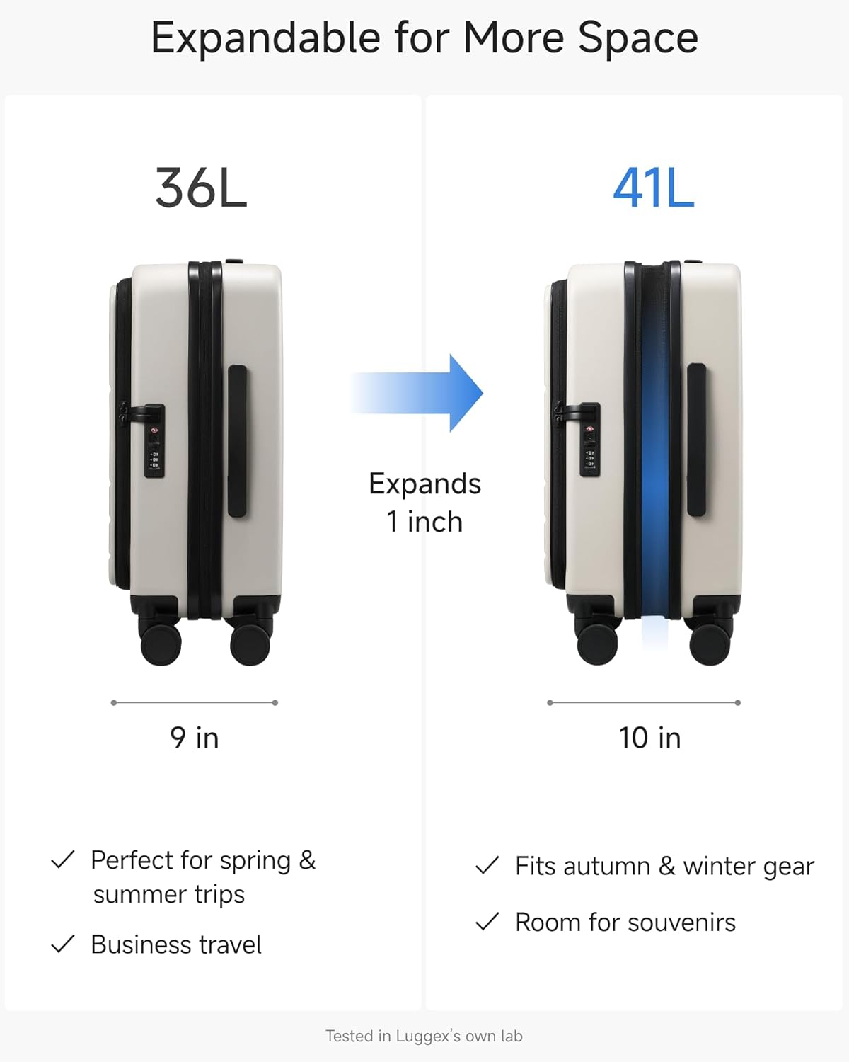Carry On Luggage Top Opening, FLT Expandable Polycarbonate Hard Shell Suitcase with Wheels (FX-Lite, Beige, 20 Inch, 36L-41L)