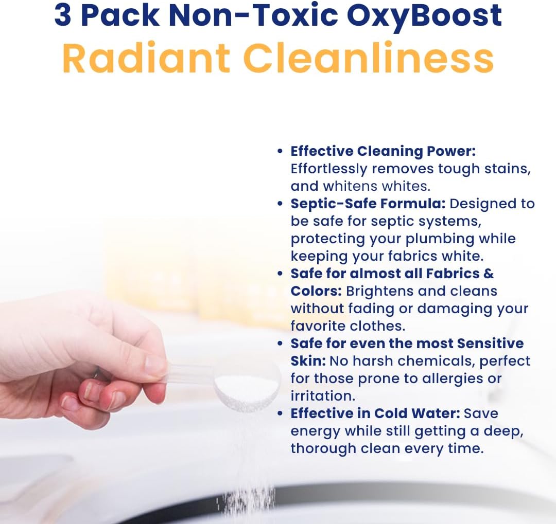Truly Free OxyBoost - Oxygen Whitener & Clothes Stain Remover Laundry Detergent Powder with Sodium Percarbonate - Brightens Whites & Safe for Colors - Non-Chlorine, Gentle Yet Powerful - Pack of 3