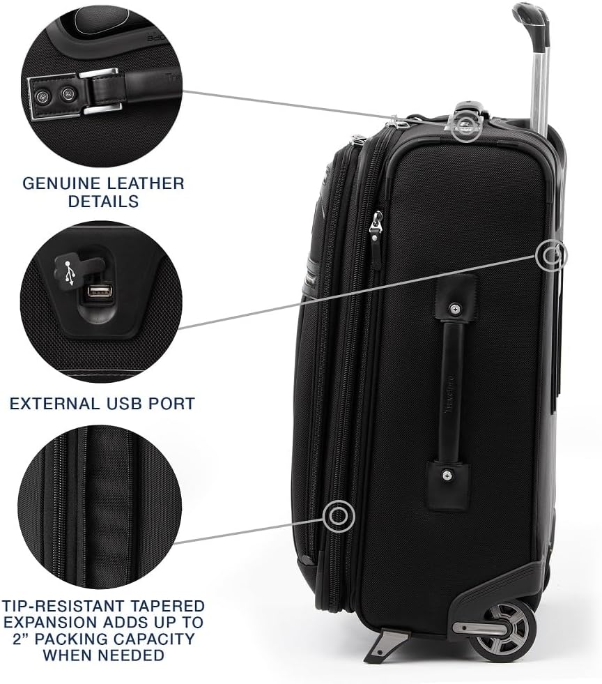 Travelpro Platinum Elite Softside Expandable Carry on Luggage, 2 Wheel Upright Suitcase, USB Port, Men and Women, Shadow Black, Carry On 22-Inch
