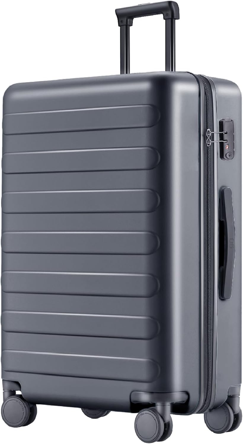NINETYGO Medium Checked Luggage 26 Inch, Checking In Luggage with Smooth Spinner Wheels, Lightweight, Hard Shell PC Suitcase, Lightweight Travel Luggage, TSA Approved (Grey, Rhine Basic)