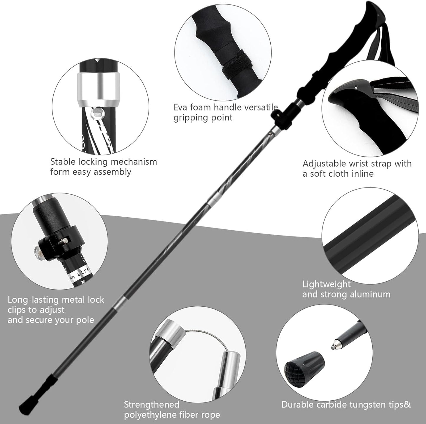 BISINNA Hiking Poles Collapsible Trekking Poles Aluminum Alloy Hiking Sticks 2 pc Lightweight Adjustable Folding Stick for Wowen Men Walking Sticks with Quick Lock System