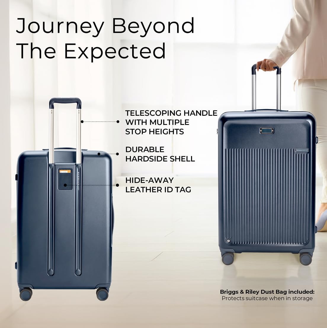 Briggs & Riley 30" Large Expandable Spinner - Checked Luggage for Travel, Suitcases with Wheels, Hardside Rolling Bag for Men & Women, Self-Repairing Zipper - Sympatico Collection, Navy