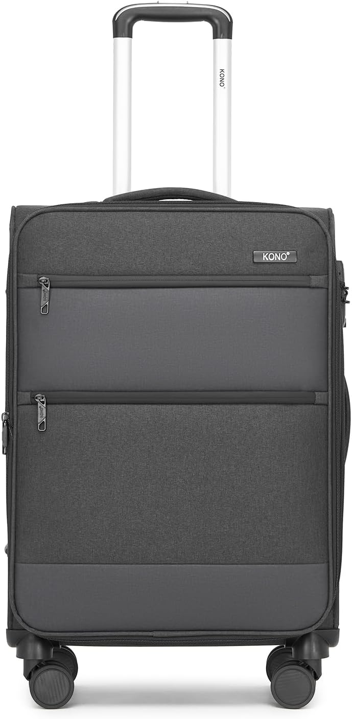 Kono 24 Inch Softside Expandable Checked Luggage with 8 Spinner Wheels TSA Lock Softshell Lightweight Business Travel Suitcase for Men and Women, Black