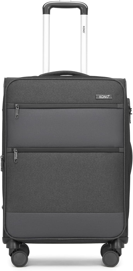 Kono 24 Inch Softside Expandable Checked Luggage with 8 Spinner Wheels TSA Lock Softshell Lightweight Business Travel Suitcase for Men and Women, Black
