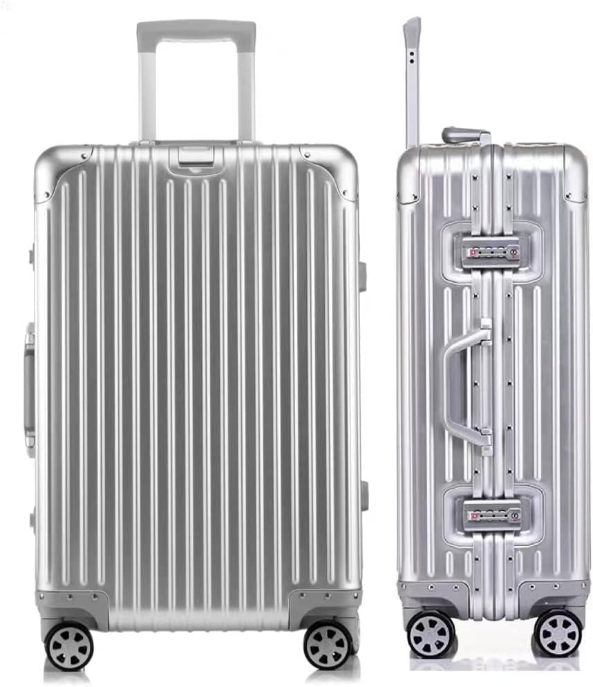 HotWay 28 Inch All Aluminum Checked in Luggage with Wheels, Hard Shell Zipperless Suitcase with TSA Locks, Large Travel Luggage, Silver