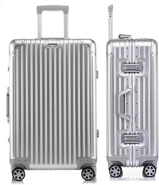 HotWay 28 Inch All Aluminum Checked in Luggage with Wheels, Hard Shell Zipperless Suitcase with TSA Locks, Large Travel Luggage, Silver