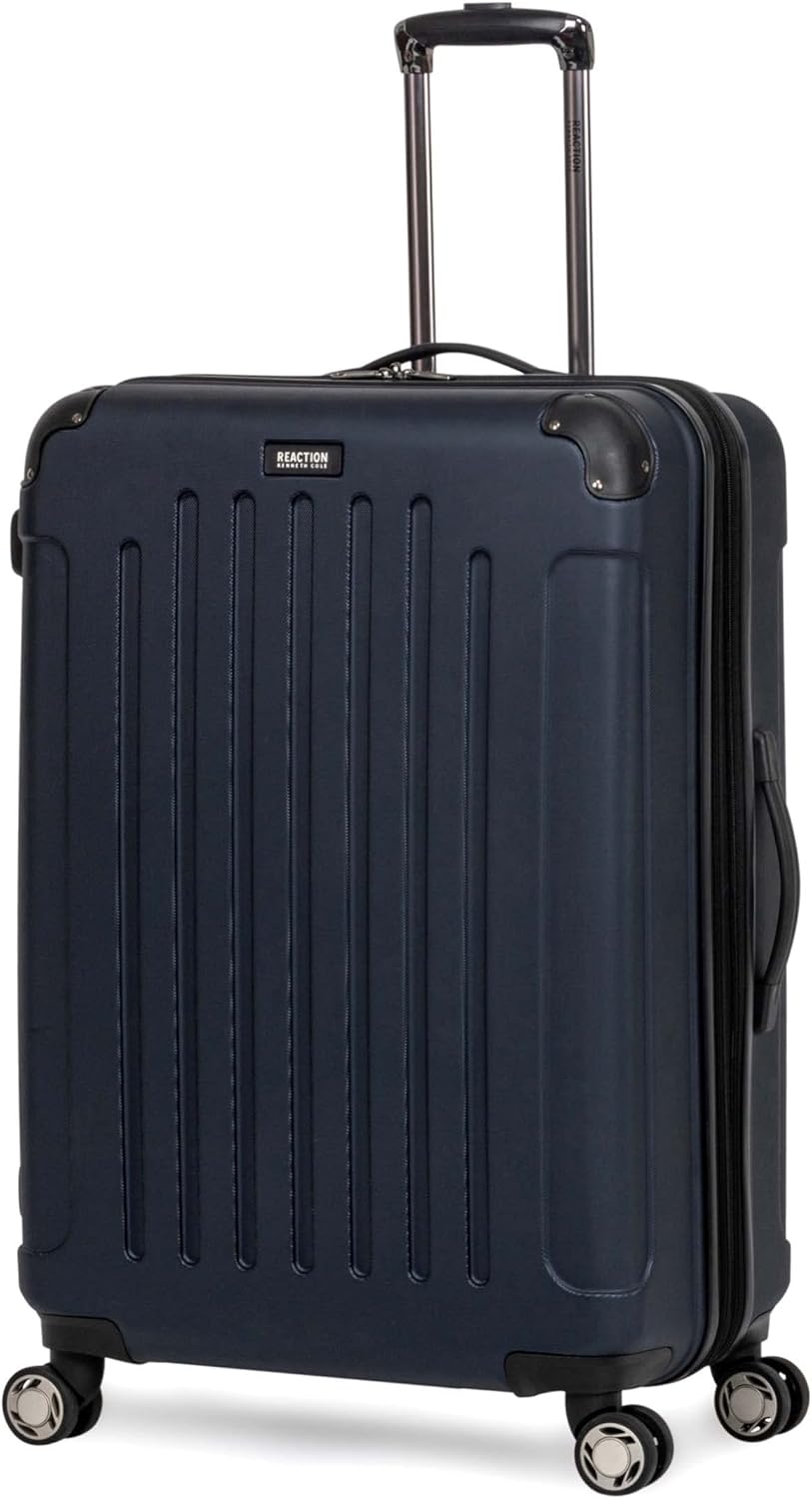 Kenneth Cole REACTION Renegade Luggage Expandable 8-Wheel Spinner Lightweight Hardside Suitcase, Navy Blue, 28-Inch Checked