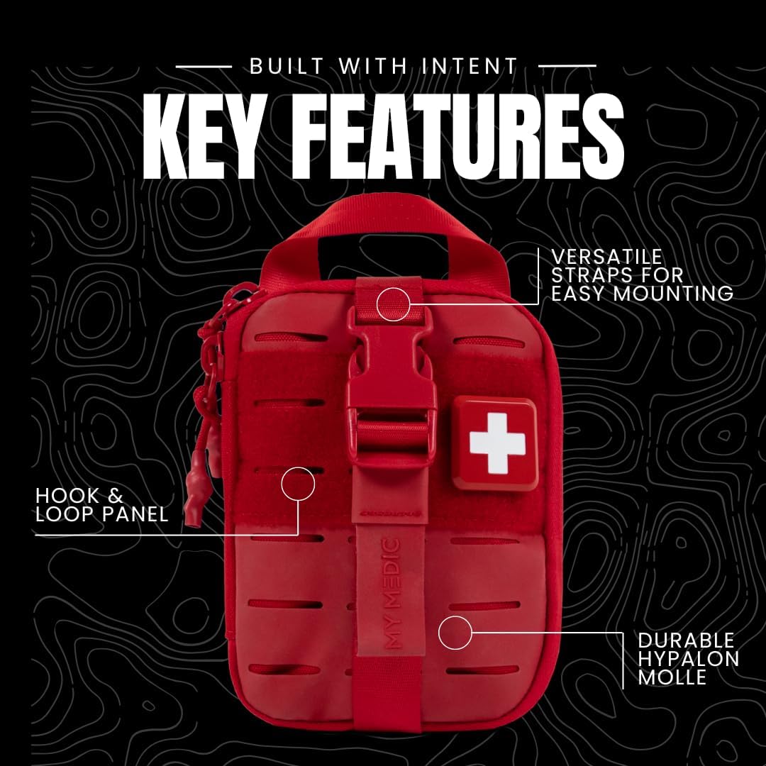 My Medic Sidekick Pro - Camping Hiking and Backpacking First Aid Kit - 70 Items with Tourniquet - HSA and FSA Eligible - Small Ifak Great for Travel or Motorcycle - Portable Emergency Kit – Red