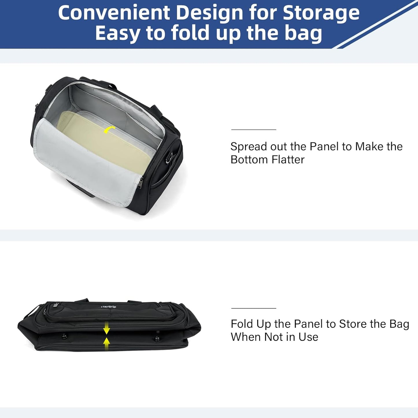 Carry on Duffel Bag Foldable Duffle Bags for Travel, Under Seat Personal Item Bags for Airplanes, Weekender Overnight Mens Travel Tote Bag for Women Small Softside Carry on Luggage (Black)