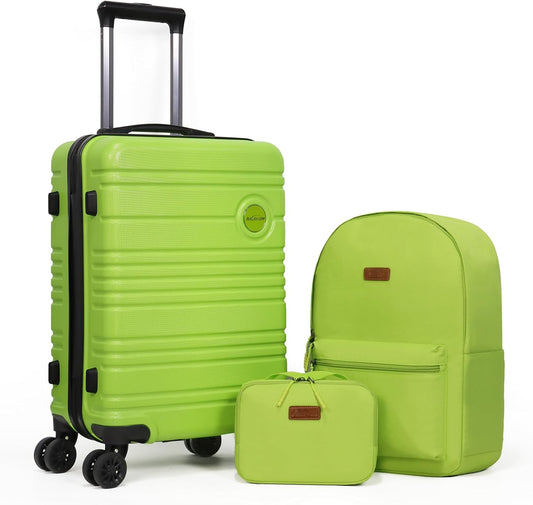 ABS+PC Carry on Luggage set with backpack 3 Pcs suitcace with Spinner wheels TSA Lock 20-In hardshell Lightweight Luggage set (Lime)