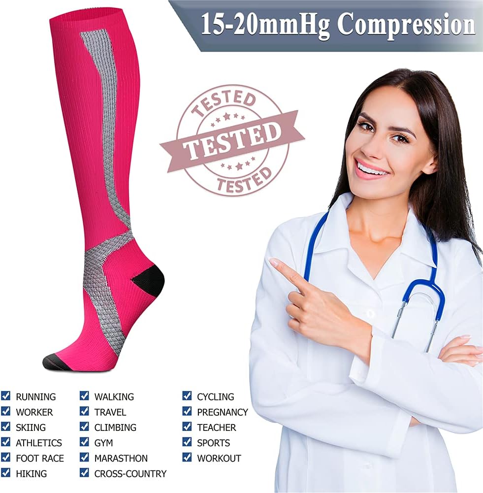 QUXIANG Copper Compression Socks for Women & Men Circulation (8 Pairs) - Best for Running Athletic Cycling - 15-20 mmHg