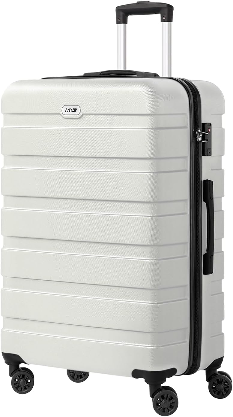 AnyZip Luggage PC ABS Hardside Lightweight Suitcase with 4 Universal Wheels TSA Lock Checked-Large 28 Inch White