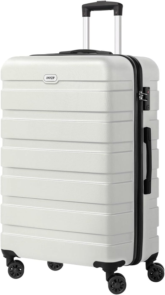AnyZip Luggage PC ABS Hardside Lightweight Suitcase with 4 Universal Wheels TSA Lock Checked-Large 28 Inch White